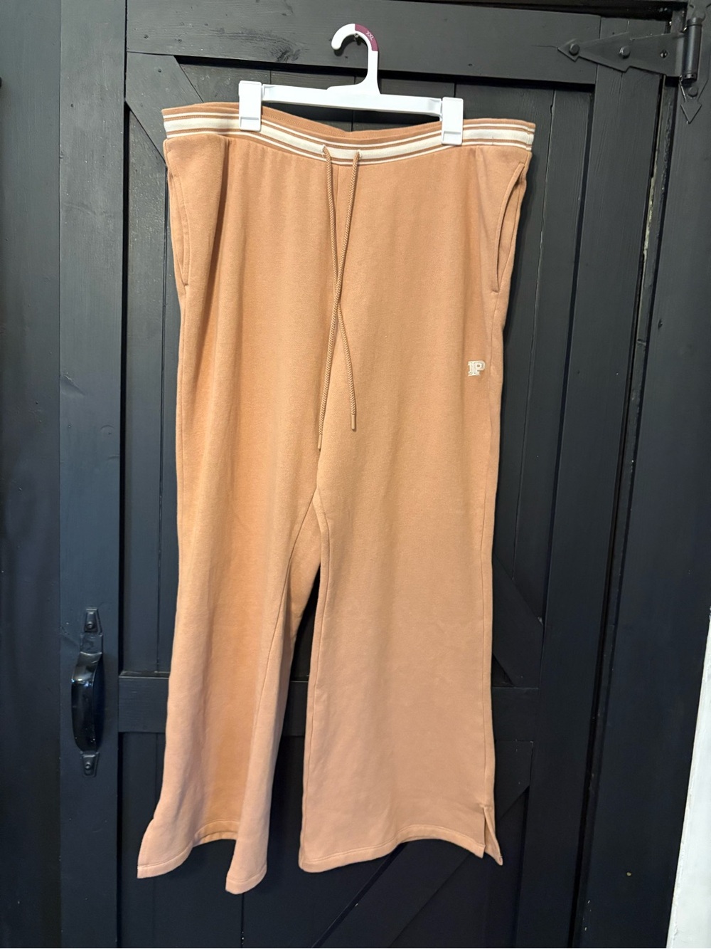 Victoria's Secret Tan Wide-Leg Track Pants with Striped Waistband